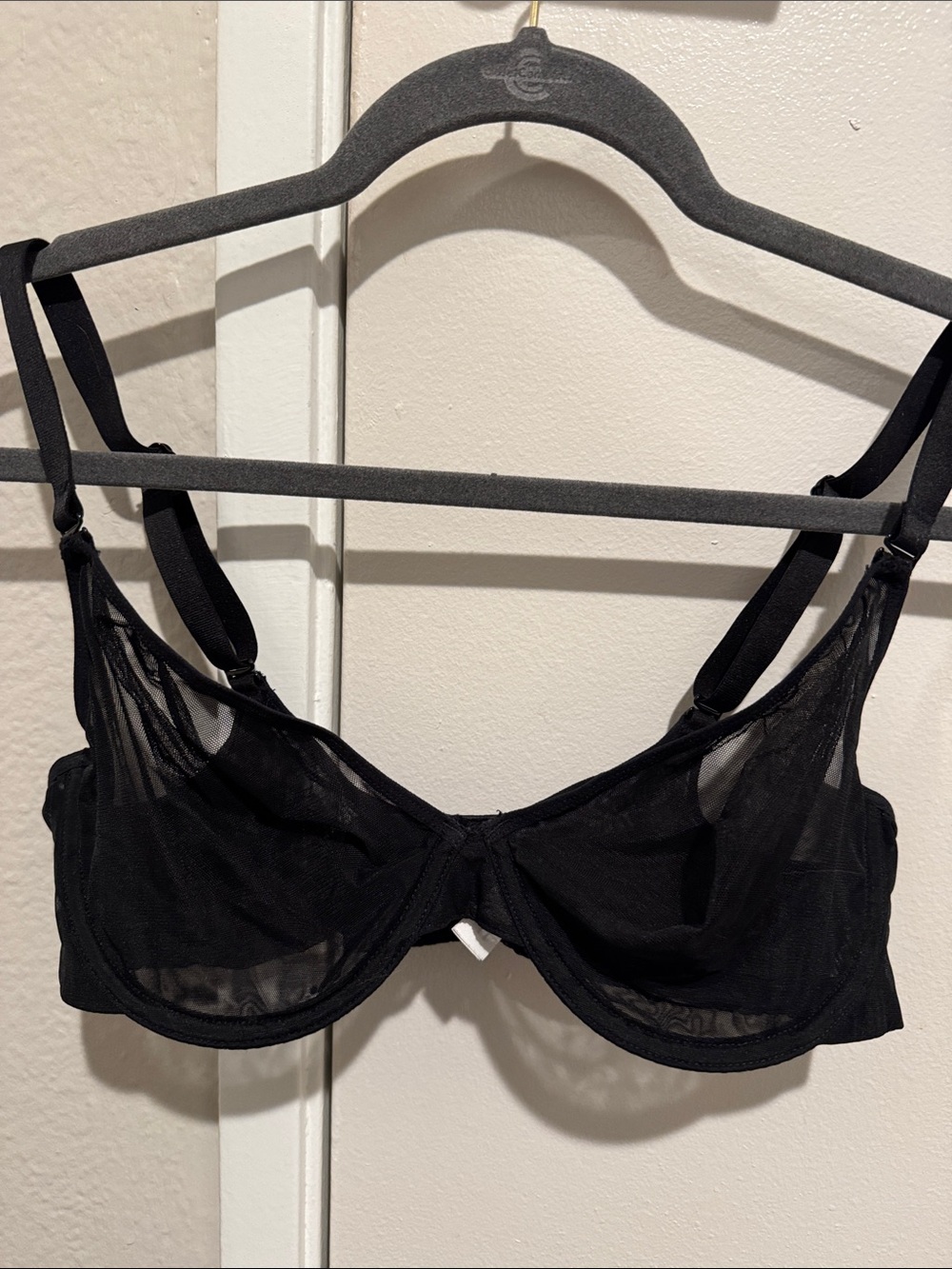 Black Sheer Mesh Underwire Bra with Adjustable Straps